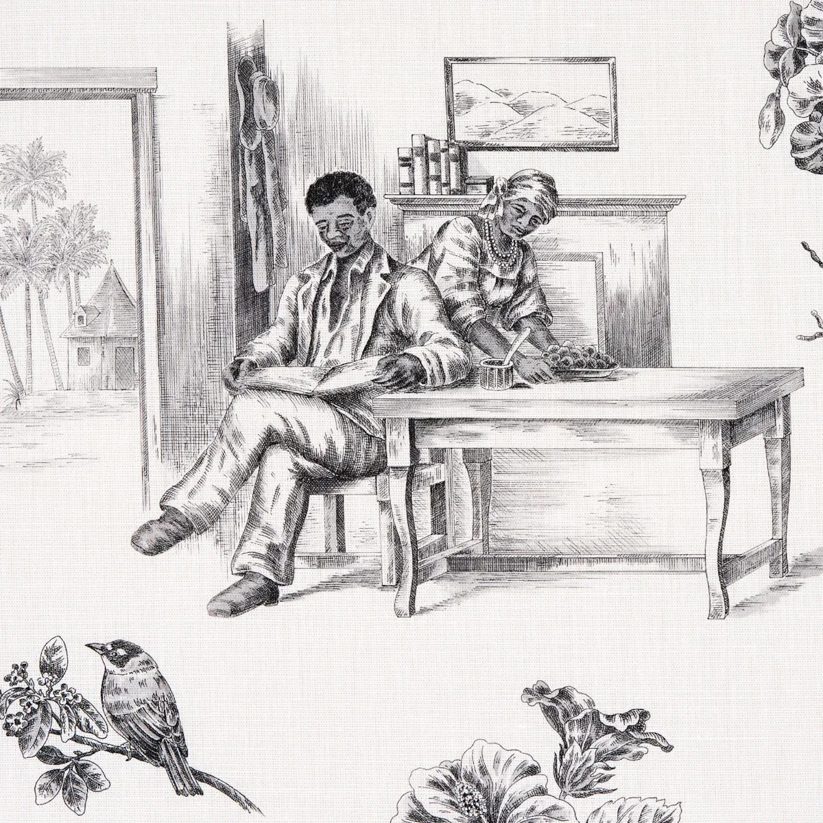 TOUSSAINT TOILE fabric BLACK color by Schumacher