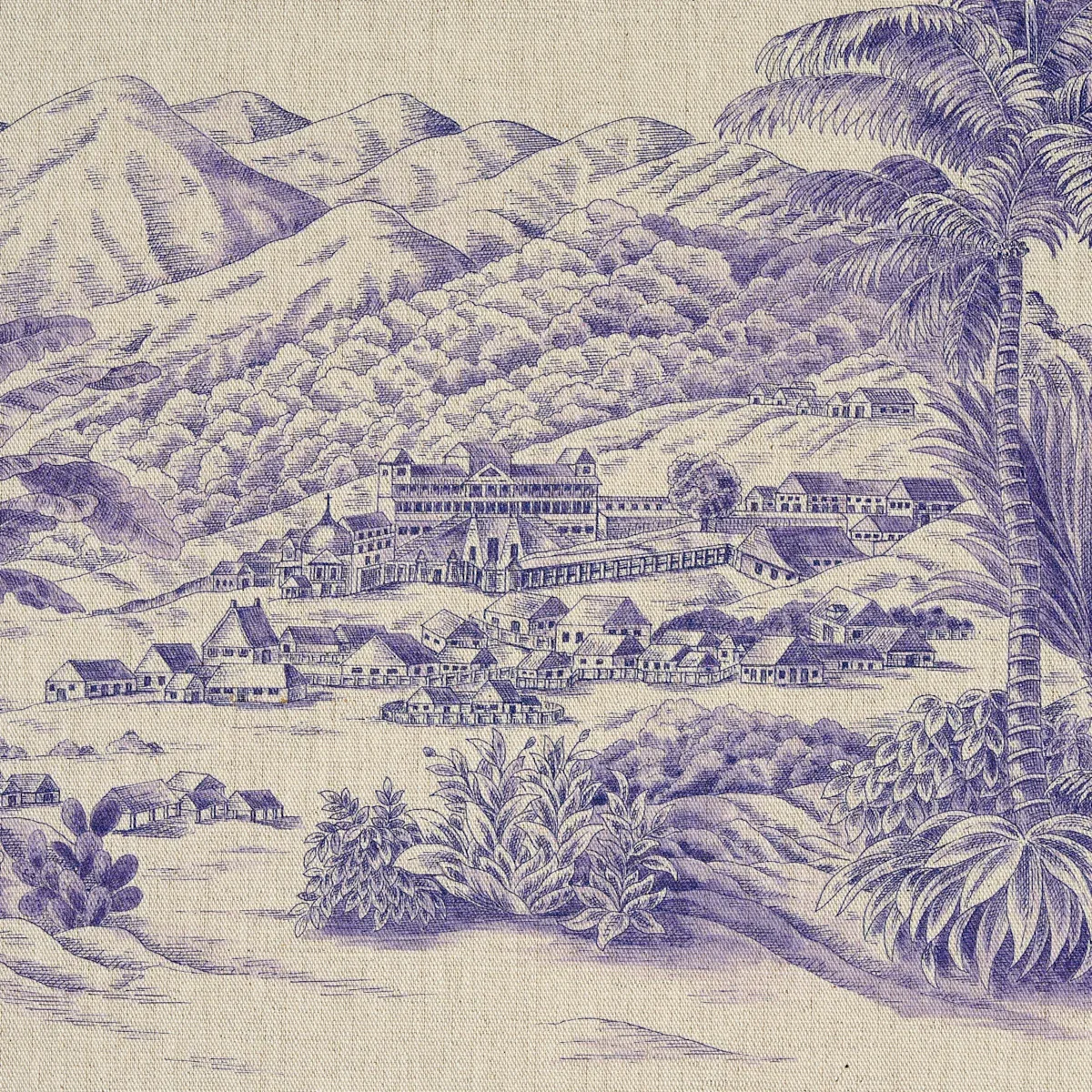 TOUSSAINT TOILE Fabric – PURPLE | Schumacher | Wallpaper Twi TOUSSAINT TOILE fabric PURPLE color by Schumacher