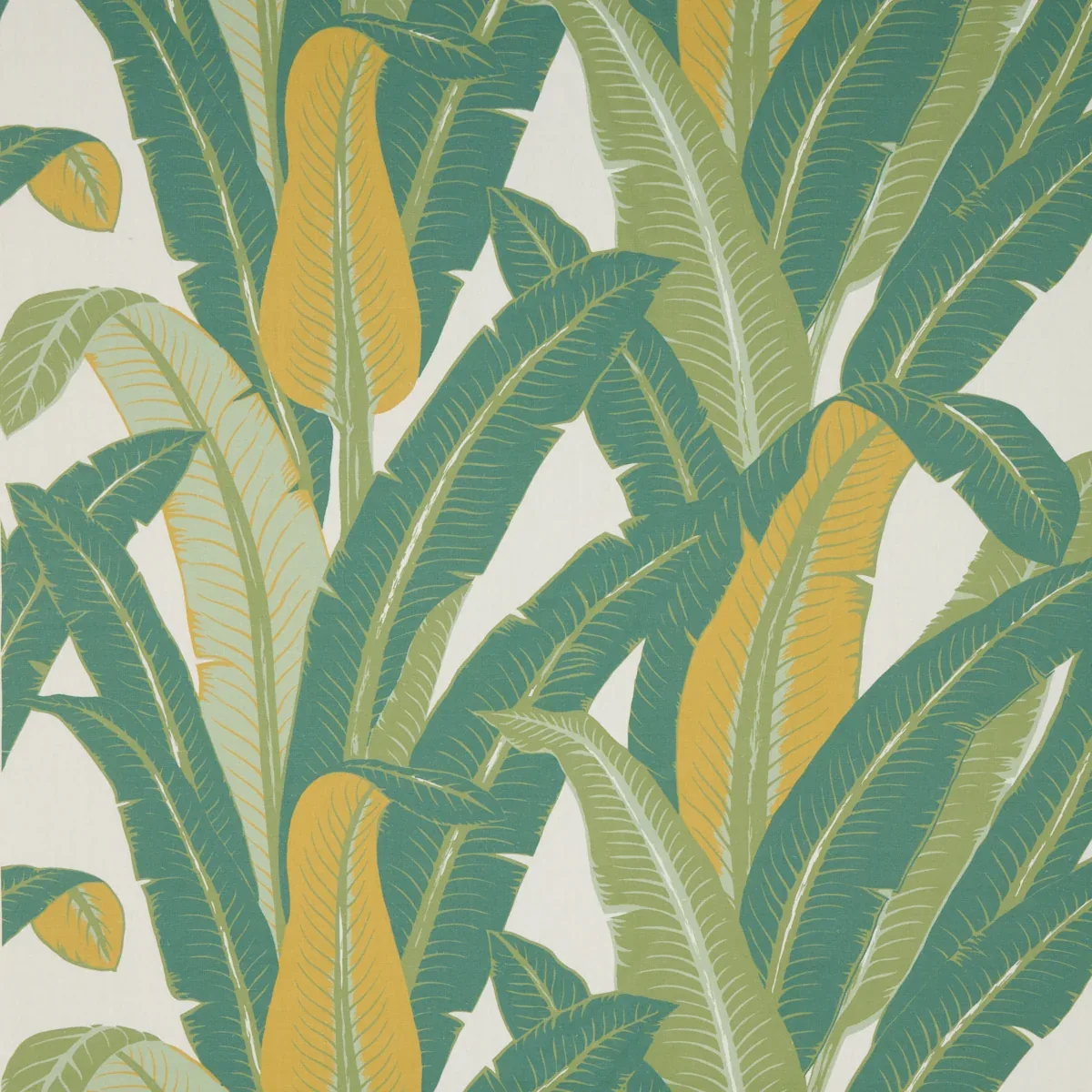 TROPICAL ISLE fabric GREEN ON IVORY color by Schumacher