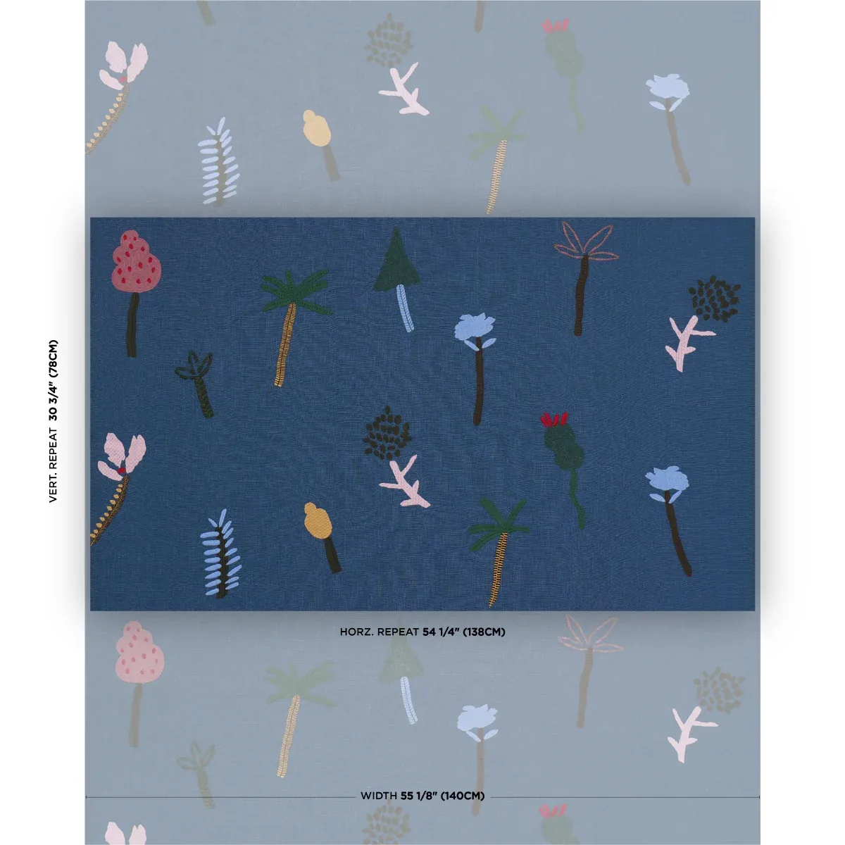 TROPICAL TREES Fabric – BLUE | Schumacher | Wallpaper Twins TROPICAL TREES fabric BLUE color by Schumacher