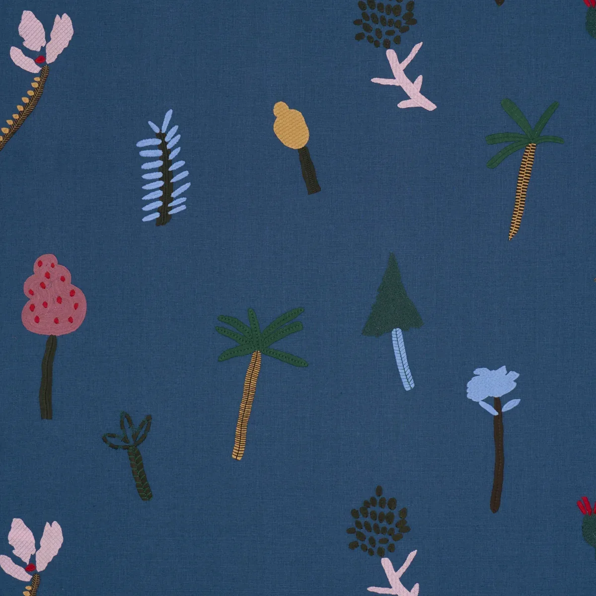 TROPICAL TREES fabric BLUE color by Schumacher