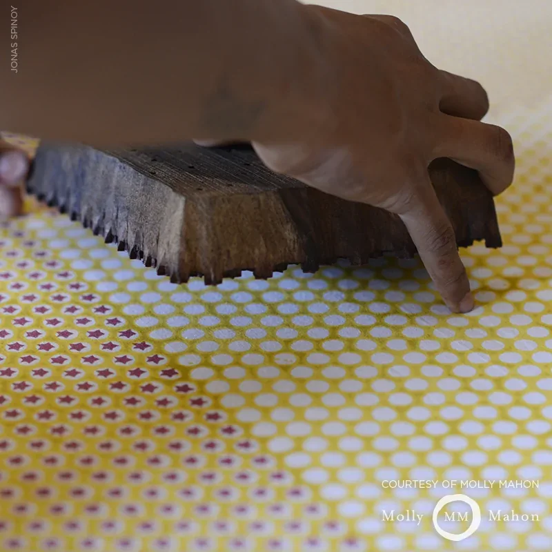 Tuk Tuk Hand Block Print fabric YELLOW color by Schumacher