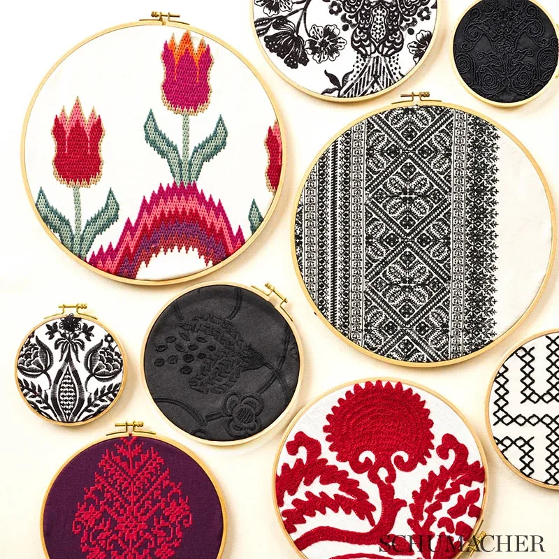 TULIP FLAMESTITCH EMBROIDERY Fabric – JEWEL | Schumacher | W TULIP FLAMESTITCH EMBROIDERY fabric JEWEL color by Schumacher
