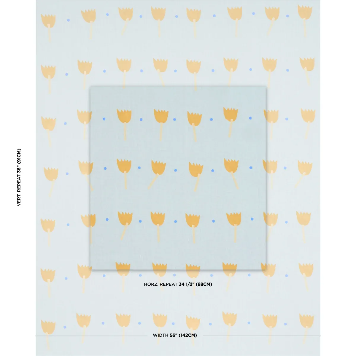 TULIP PLAY HAND BLOCK PRINT Fabric – OCHRE ON SKY | Schumach TULIP PLAY HAND BLOCK PRINT fabric OCHRE ON SKY color by Schumacher