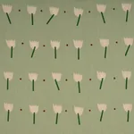 TULIP PLAY HAND BLOCK PRINT fabric PEACH ON SAGE color by Schumacher