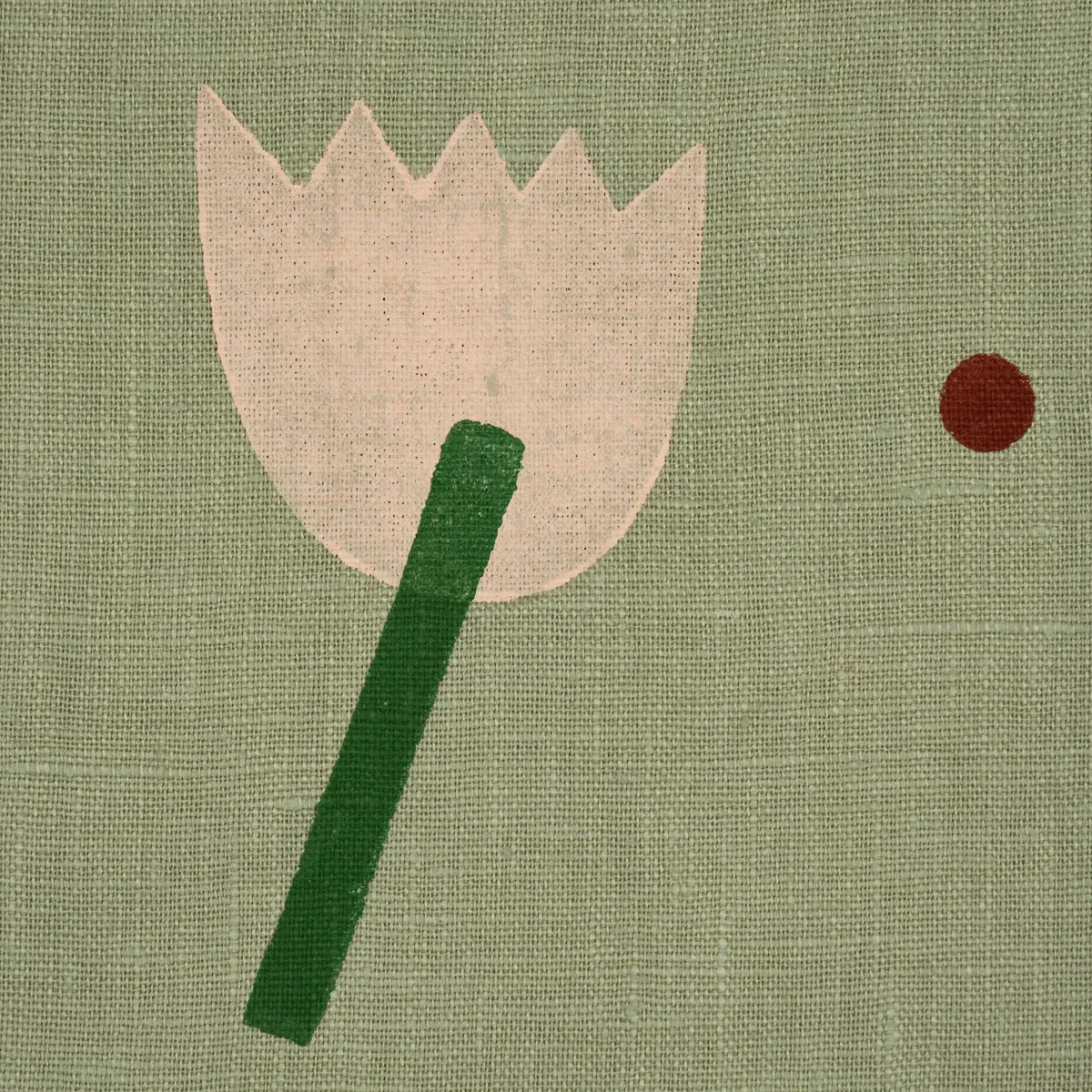 TULIP PLAY HAND BLOCK PRINT fabric PEACH ON SAGE color by Schumacher