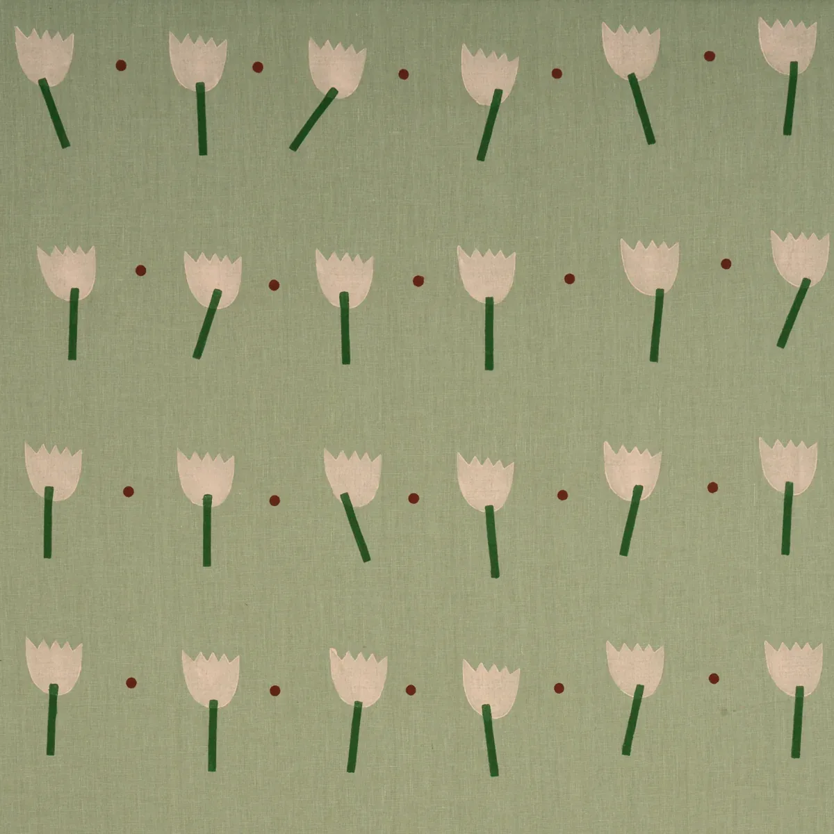 TULIP PLAY HAND BLOCK PRINT fabric PEACH ON SAGE color by Schumacher