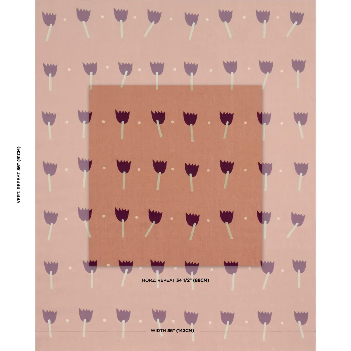 TULIP PLAY HAND BLOCK PRINT Fabric – VIOLET ON RUST | Schuma TULIP PLAY HAND BLOCK PRINT fabric VIOLET ON RUST color by Schumacher