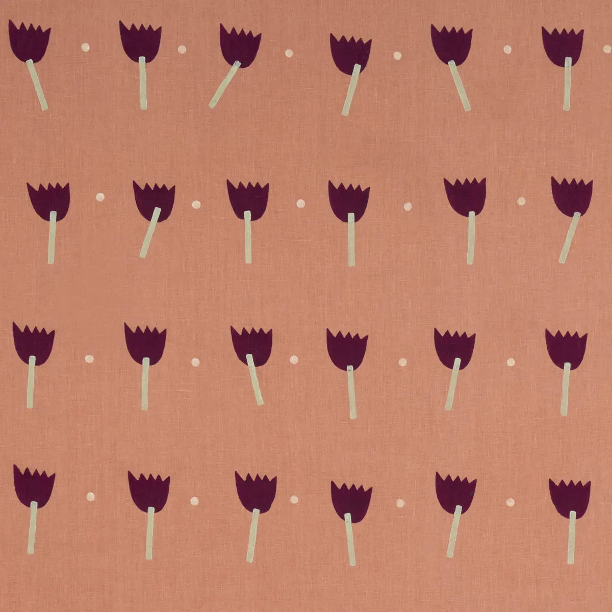 TULIP PLAY HAND BLOCK PRINT fabric VIOLET ON RUST color by Schumacher