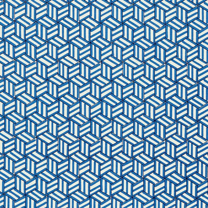 TUMBLING BLOCKS fabric COBALT color by Schumacher