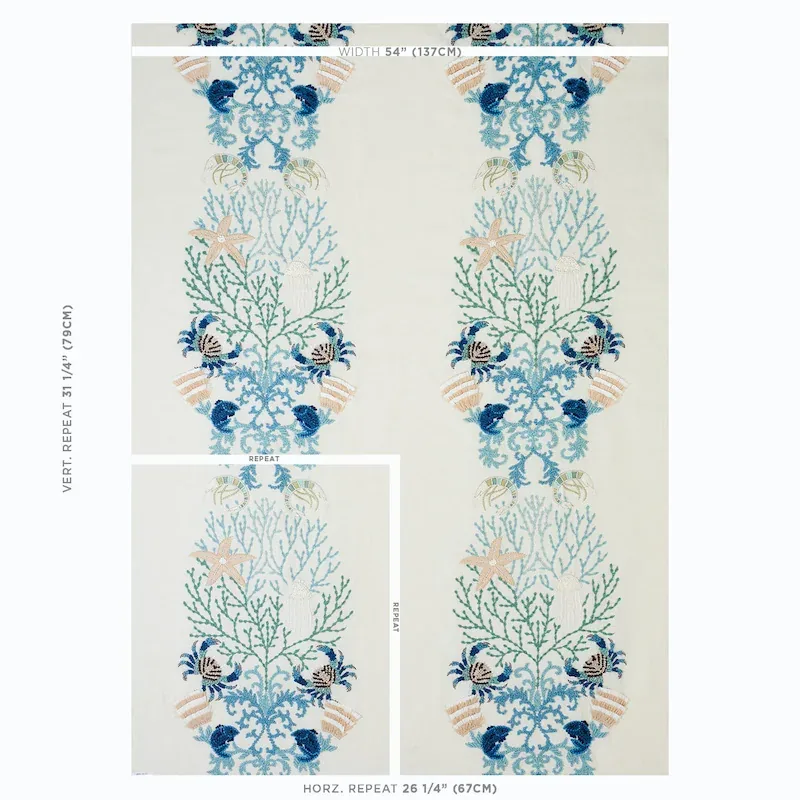 UNDER THE SEA Fabric – SEAFOAM | Schumacher | Wallpaper Twin UNDER THE SEA fabric SEAFOAM color by Schumacher