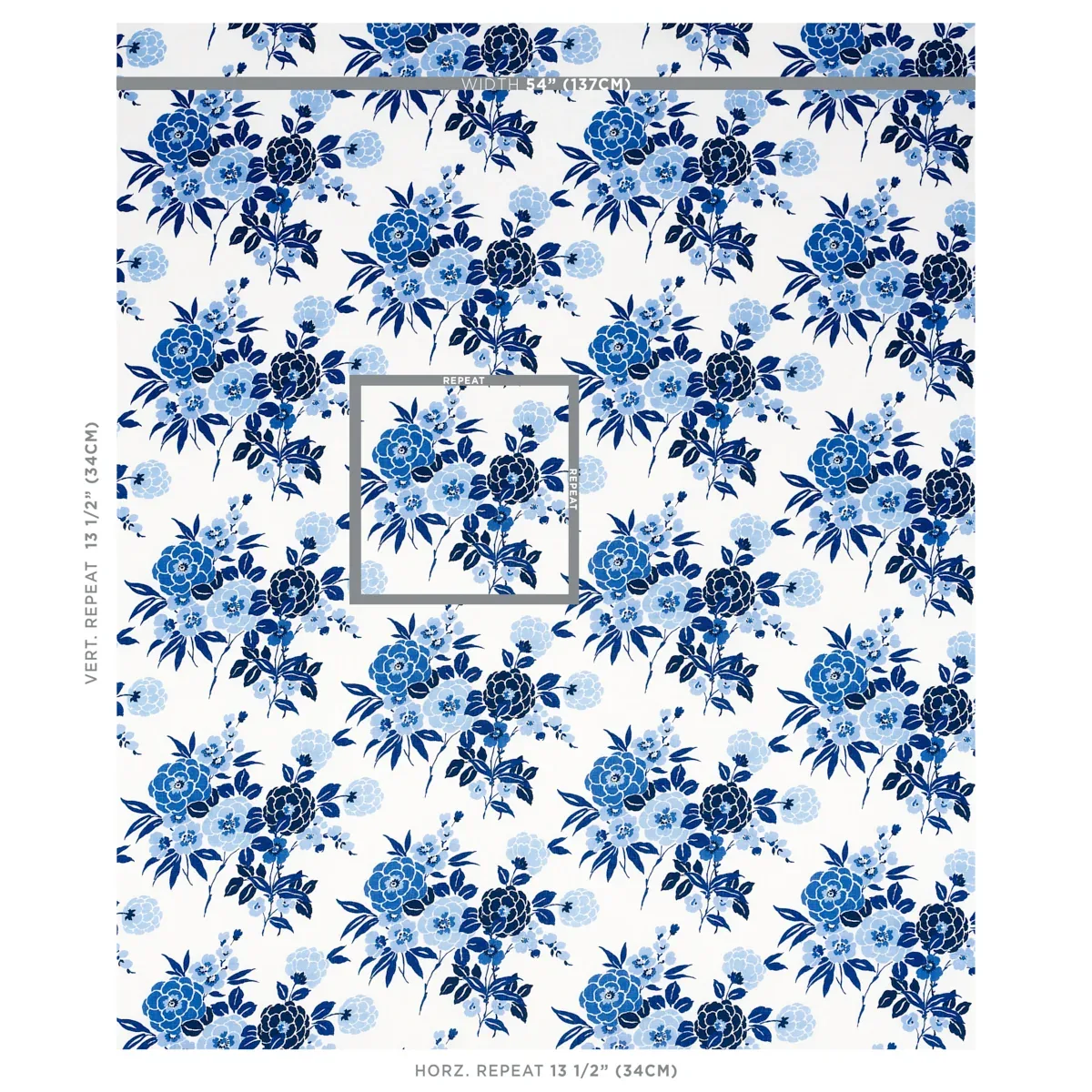 VALENTINA FLORAL Fabric – BLUE | Schumacher | Wallpaper Twin VALENTINA FLORAL fabric BLUE color by Schumacher