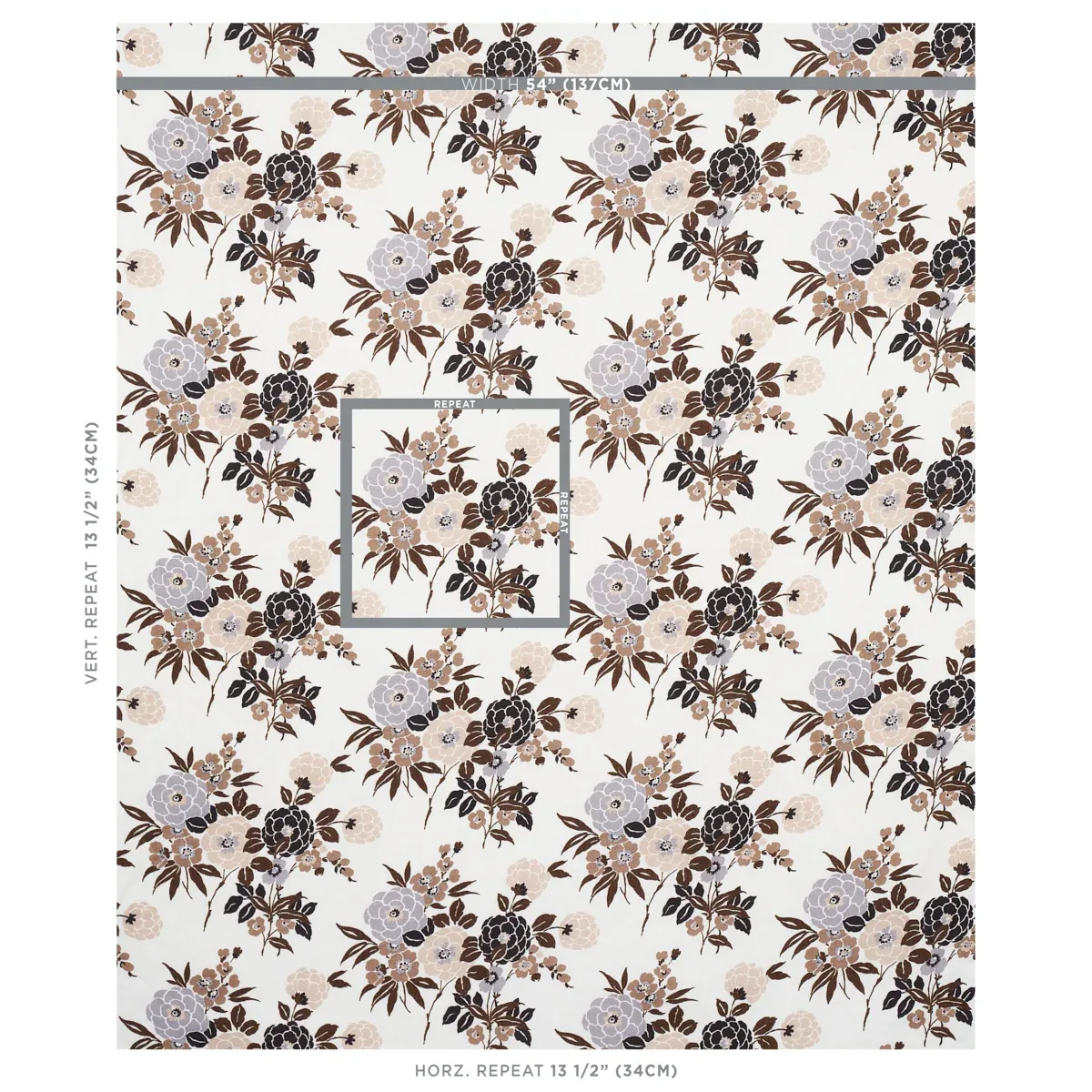 VALENTINA FLORAL fabric BROWN color by Schumacher