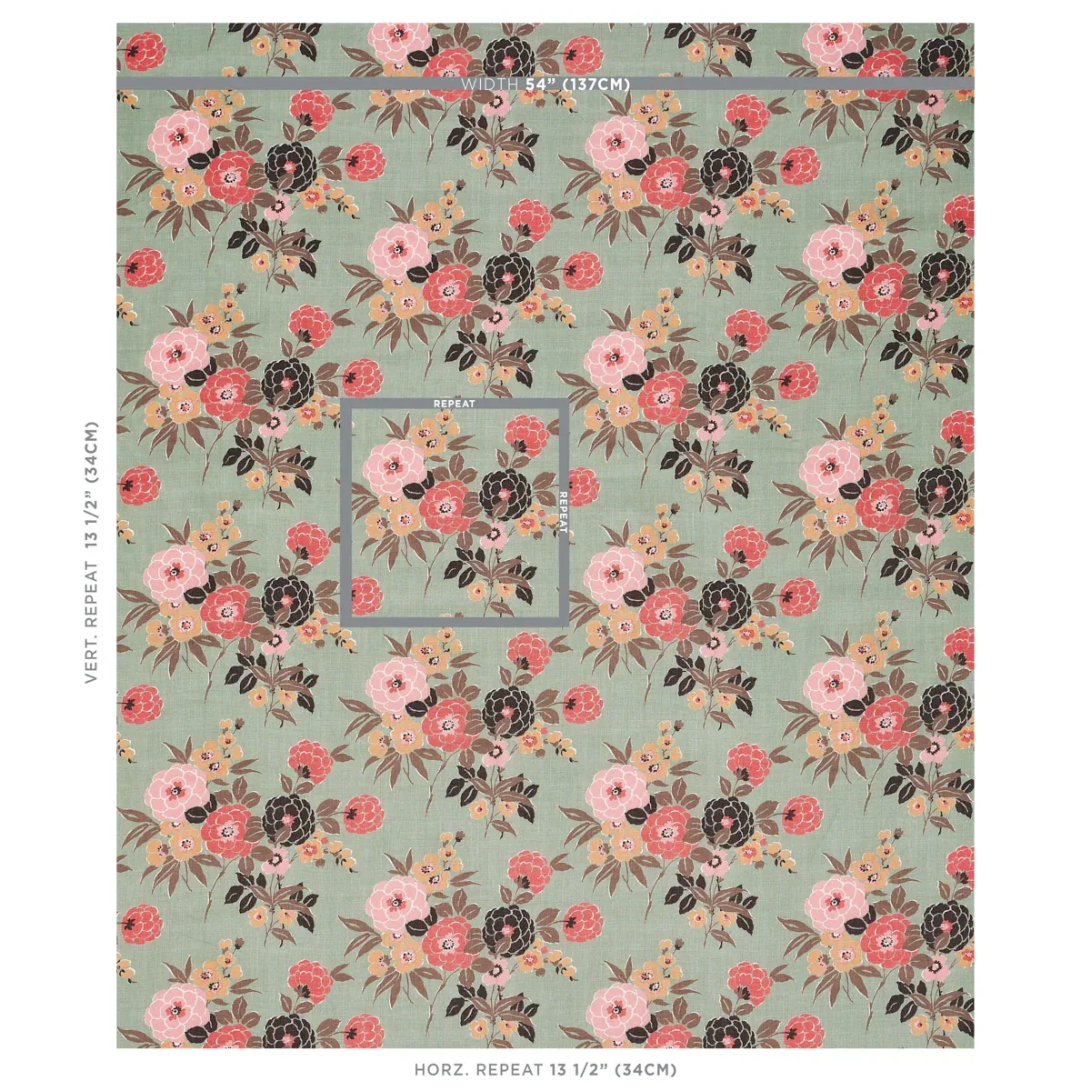 VALENTINA FLORAL fabric GREEN color by Schumacher