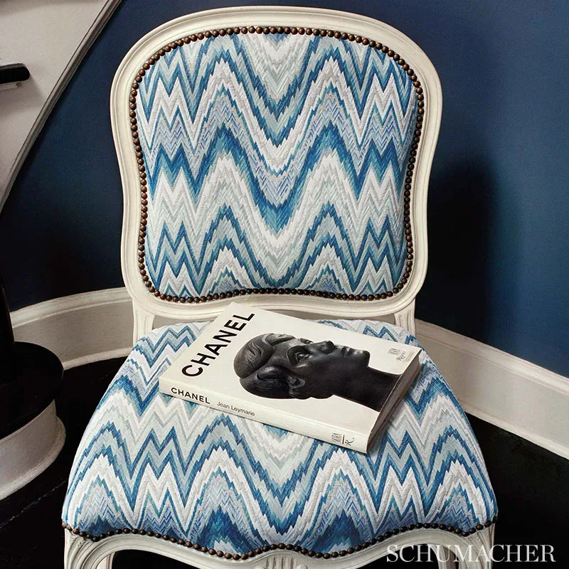 VALKYRIE FLAME STITCH Fabric – DELFT | Schumacher | Wallpape VALKYRIE FLAME STITCH fabric DELFT color by Schumacher