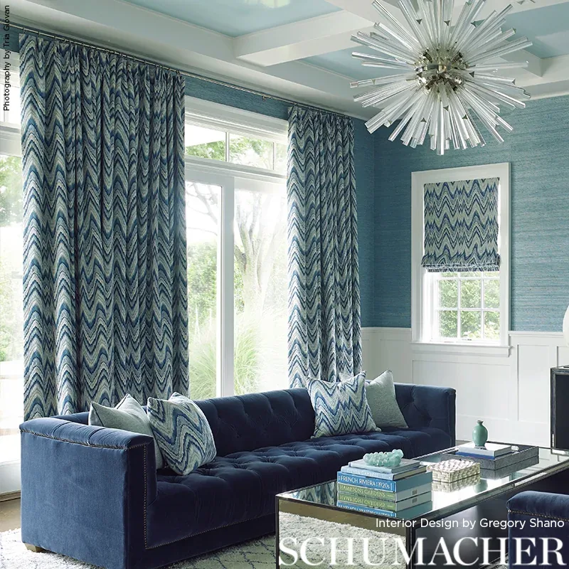 VALKYRIE FLAME STITCH Fabric – DELFT | Schumacher | Wallpape VALKYRIE FLAME STITCH fabric DELFT color by Schumacher