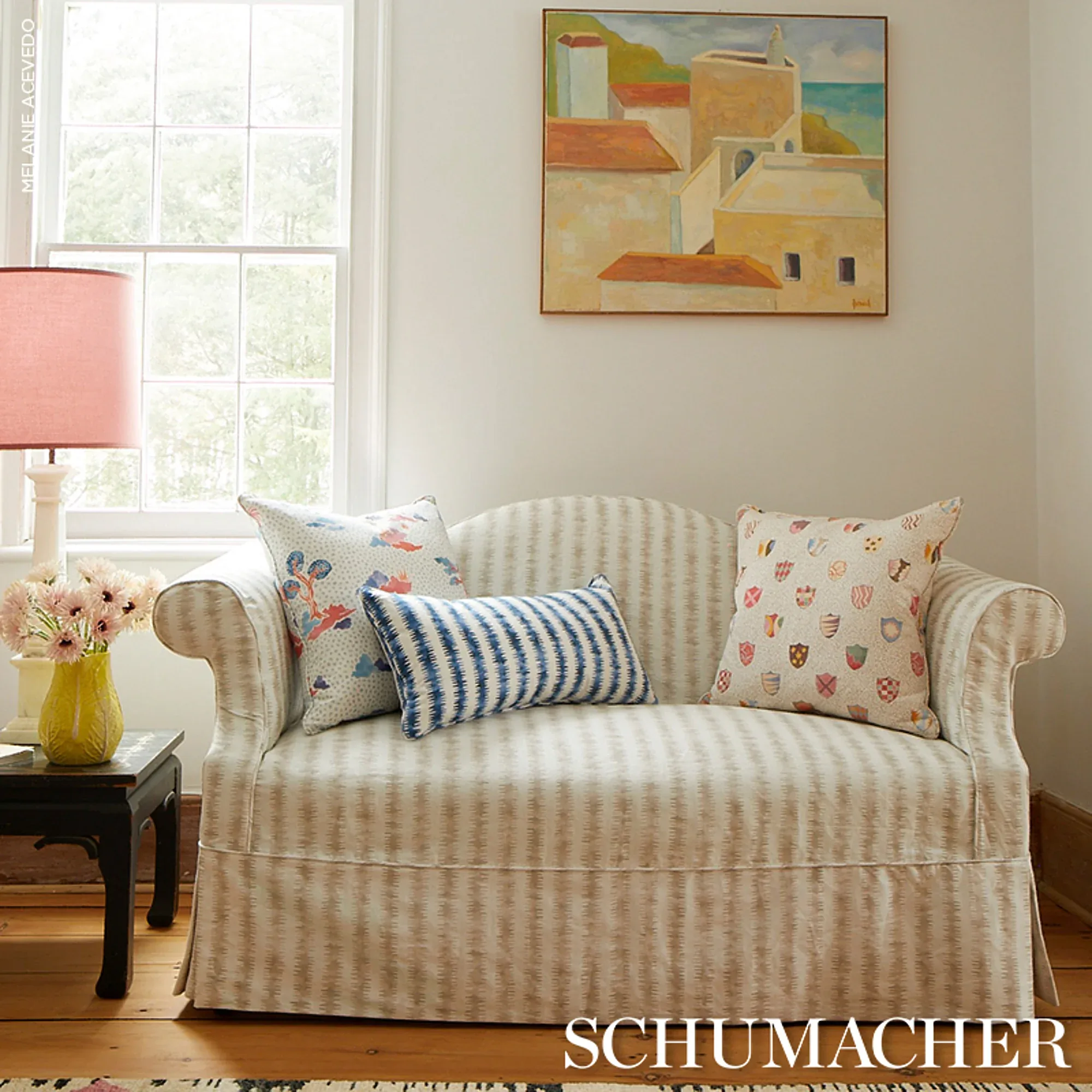 VALLETTA Fabric – SKY AND PINK | Schumacher | Wallpaper Twin VALLETTA fabric SKY AND PINK color by Schumacher