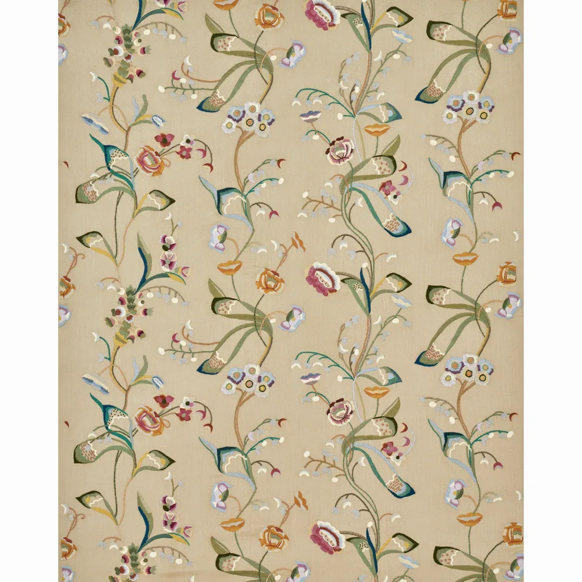 Vanessa Embroidery Fabric – CHAMOIS/MULTI | Schumacher | Wal Vanessa Embroidery fabric CHAMOIS/MULTI color by Schumacher
