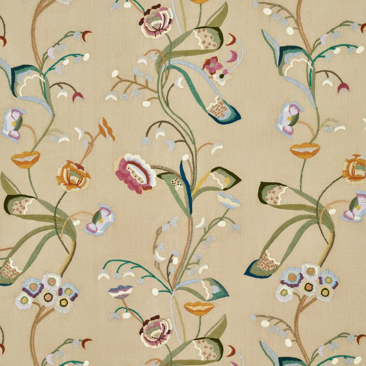 Vanessa Embroidery fabric CHAMOIS/MULTI color by Schumacher