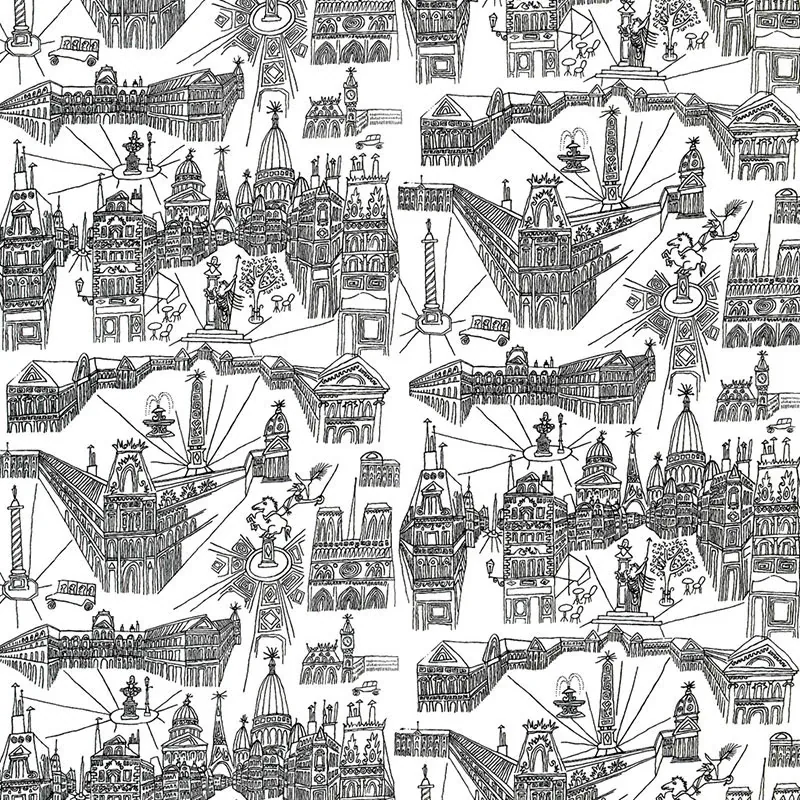 VIEWS OF PARIS fabric BLACK ON WHITE color by Schumacher