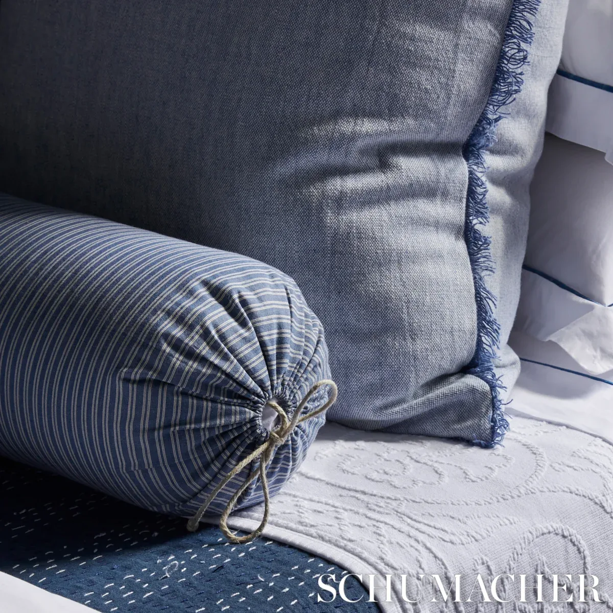 WELLFLEET TICKING STRIPE Fabric – PACIFIC | Schumacher | Wal WELLFLEET TICKING STRIPE fabric PACIFIC color by Schumacher