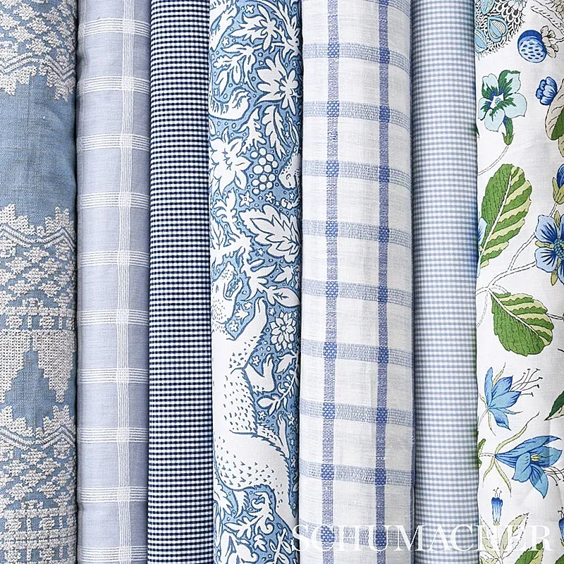 Wentworth Embroidery Fabric – CHAMBRAY | Schumacher | Wallpa Wentworth Embroidery fabric CHAMBRAY color by Schumacher