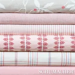 WESLEY TICKING STRIPE Fabric – CORAL | Schumacher | Wallpape WESLEY TICKING STRIPE fabric CORAL color by Schumacher