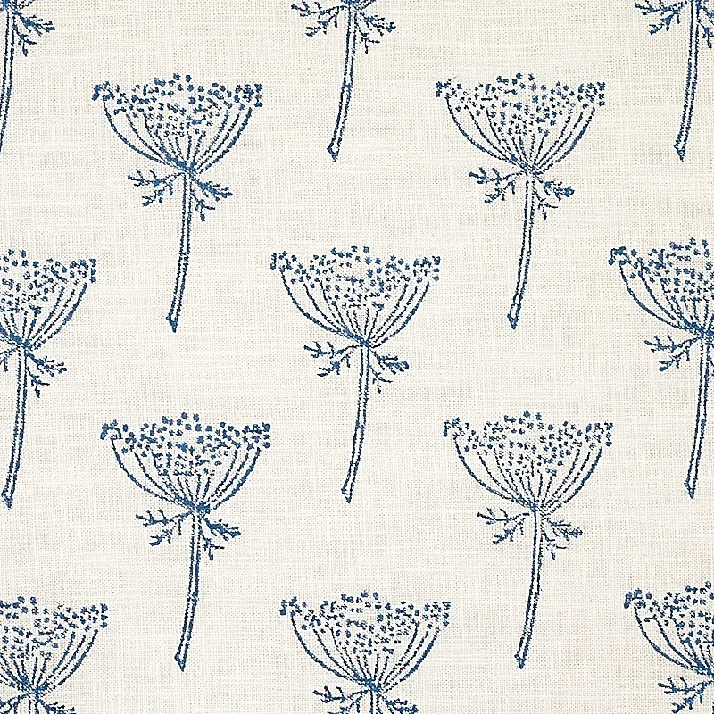 Wild Carrot Hand Block Print Fabric – INDIGO | Schumacher | Wild Carrot Hand Block Print fabric INDIGO color by Schumacher