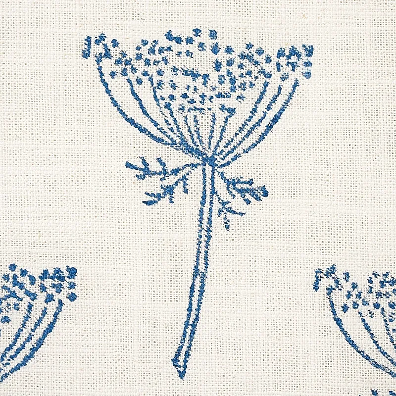 Wild Carrot Hand Block Print Fabric – INDIGO | Schumacher | Wild Carrot Hand Block Print fabric INDIGO color by Schumacher