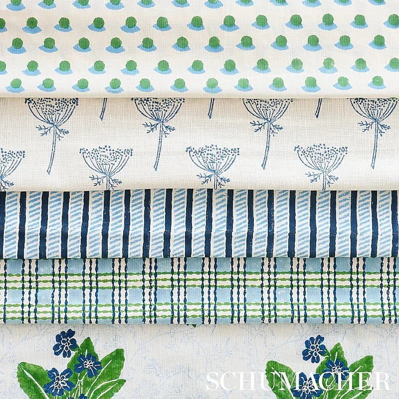 Wild Carrot Hand Block Print Fabric – INDIGO | Schumacher | Wild Carrot Hand Block Print fabric INDIGO color by Schumacher