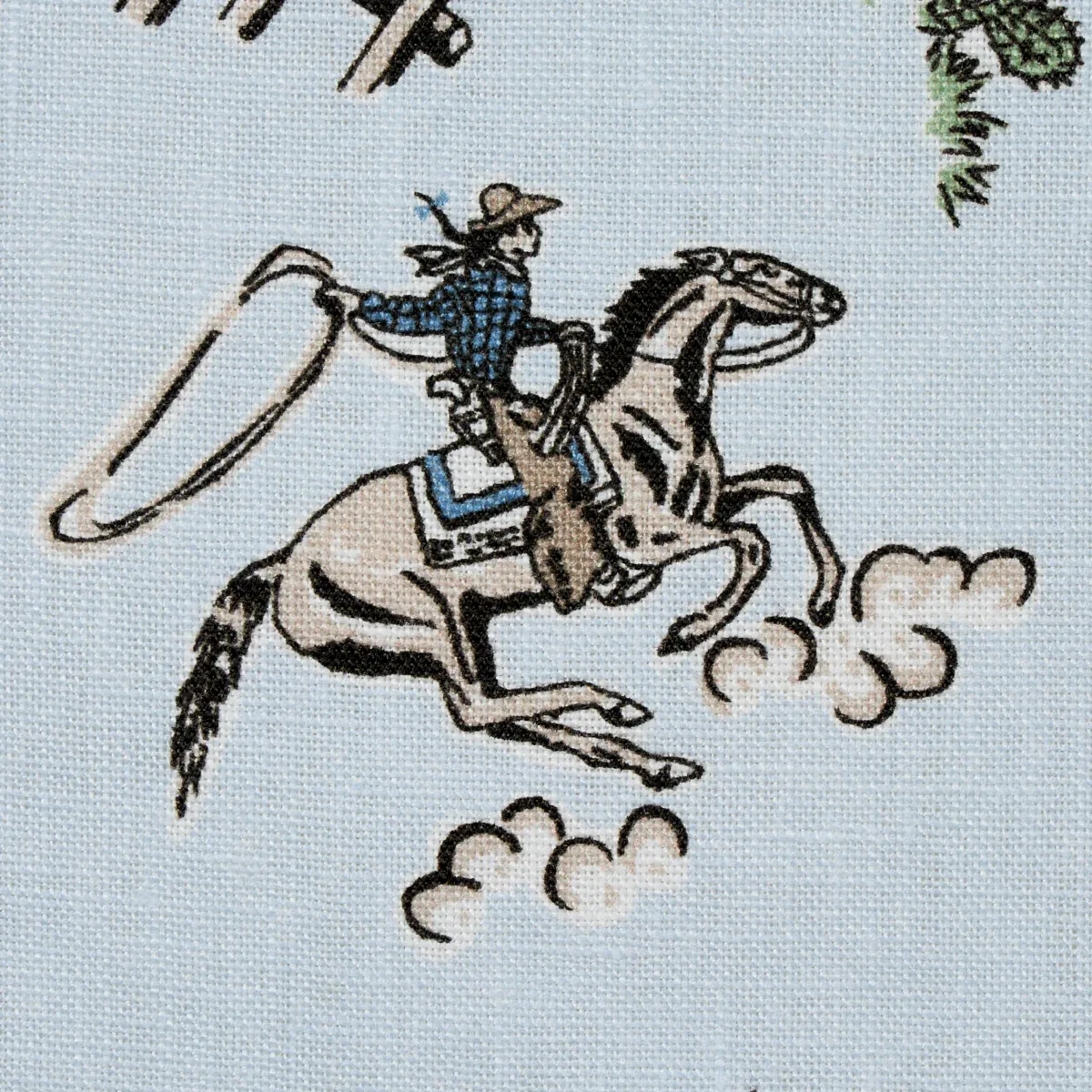 WILD WEST PERFORMANCE LINEN Fabric – BLUE | Schumacher | Wal WILD WEST PERFORMANCE LINEN fabric BLUE color by Schumacher