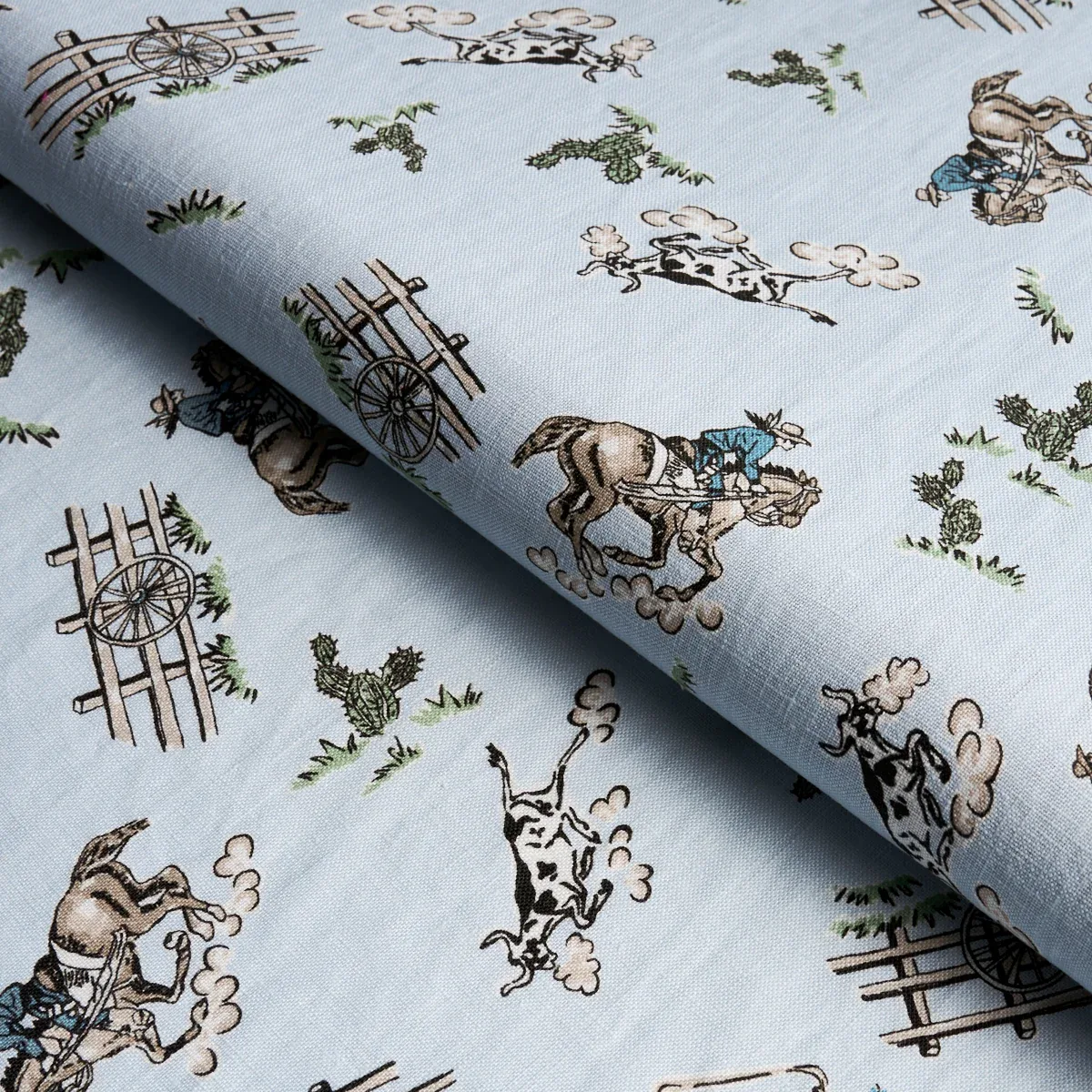 WILD WEST PERFORMANCE LINEN Fabric – BLUE | Schumacher | Wal WILD WEST PERFORMANCE LINEN fabric BLUE color by Schumacher