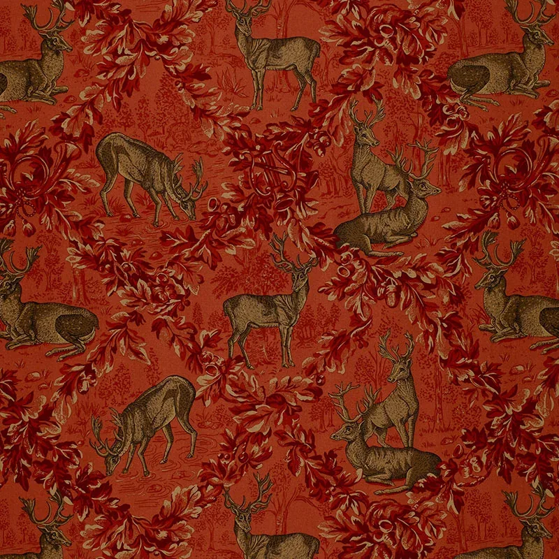 WOBURN MEADOW fabric RED color by Schumacher