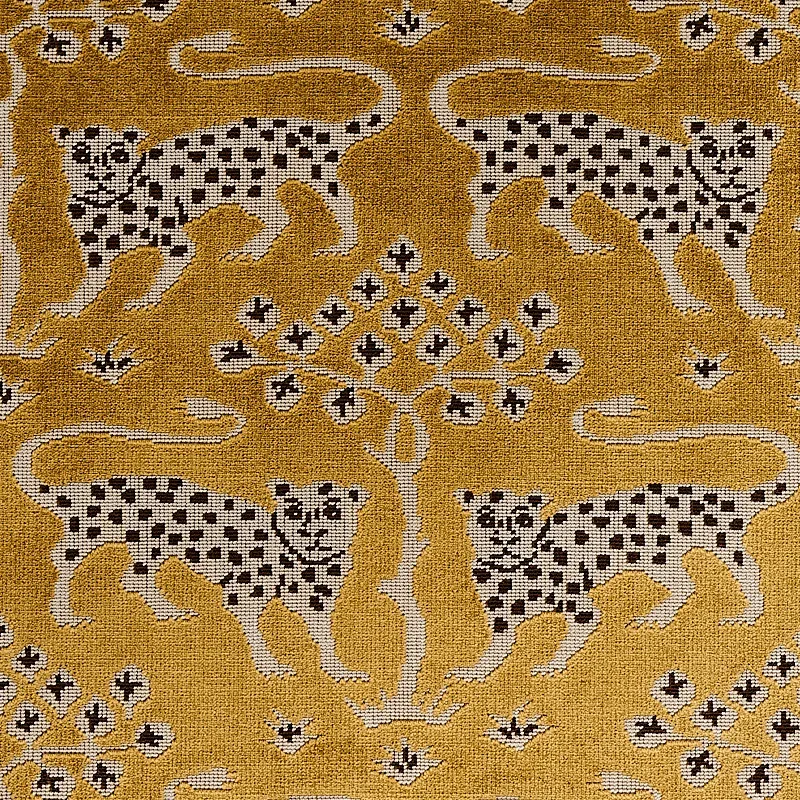 WOODLAND LEOPARD VELVET Fabric – GOLD | Schumacher | Wallpap WOODLAND LEOPARD VELVET fabric GOLD color by Schumacher
