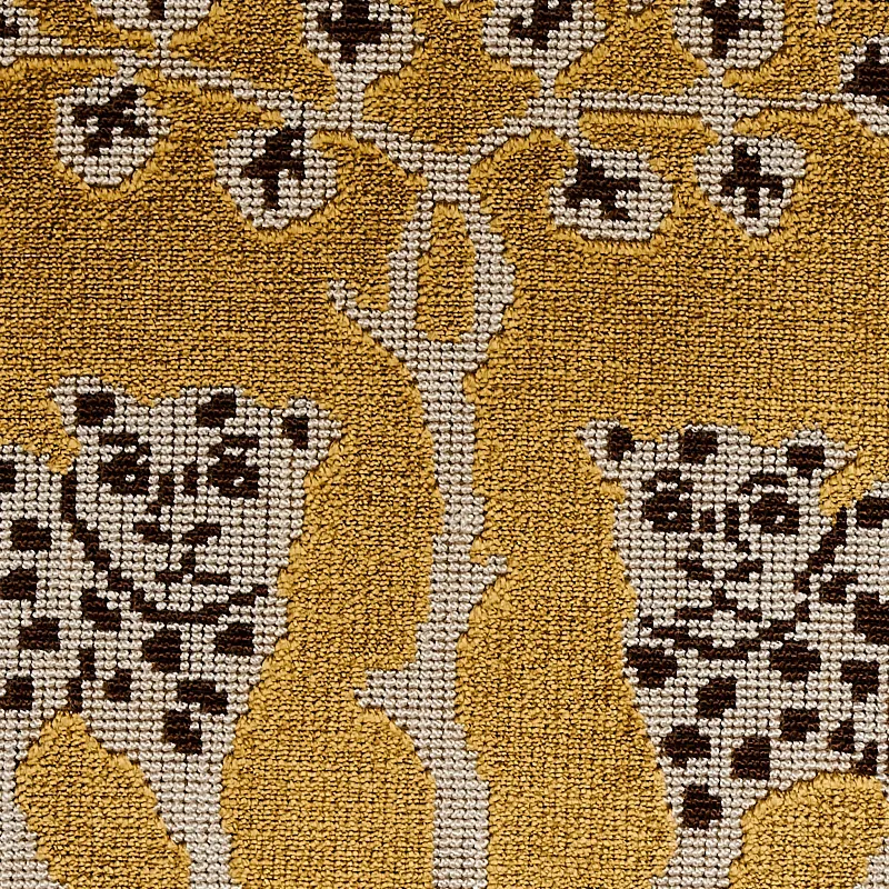 WOODLAND LEOPARD VELVET Fabric – GOLD | Schumacher | Wallpap WOODLAND LEOPARD VELVET fabric GOLD color by Schumacher