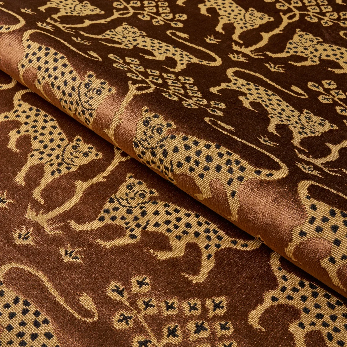 WOODLAND LEOPARD VELVET Fabric – SEPIA | Schumacher | Wallpa WOODLAND LEOPARD VELVET fabric SEPIA color by Schumacher