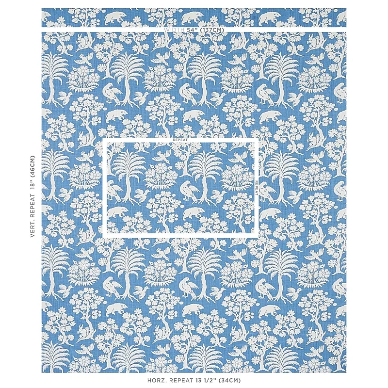 WOODLAND SILHOUETTE fabric BLUE color by Schumacher