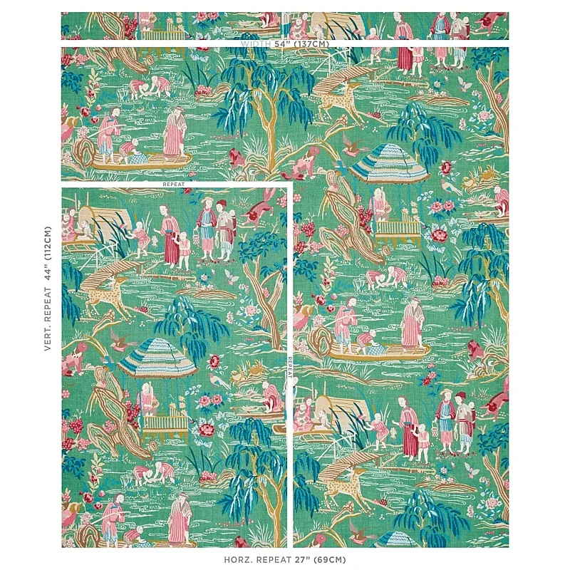 YANGTZE RIVER Fabric – JADE | Schumacher | Wallpaper Twins YANGTZE RIVER fabric JADE color by Schumacher