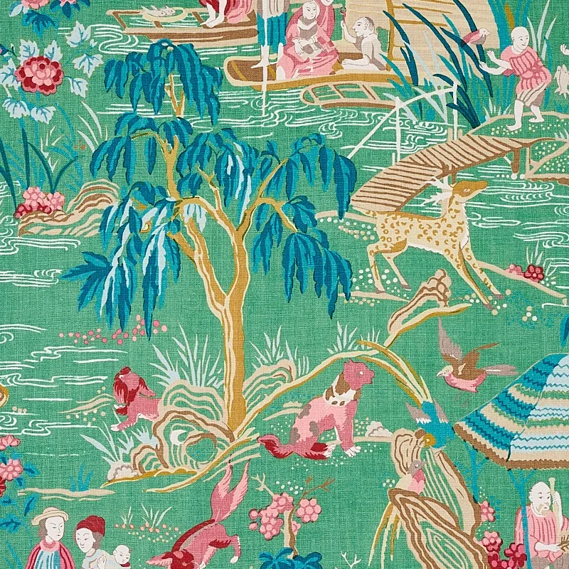 YANGTZE RIVER Fabric – JADE | Schumacher | Wallpaper Twins YANGTZE RIVER fabric JADE color by Schumacher