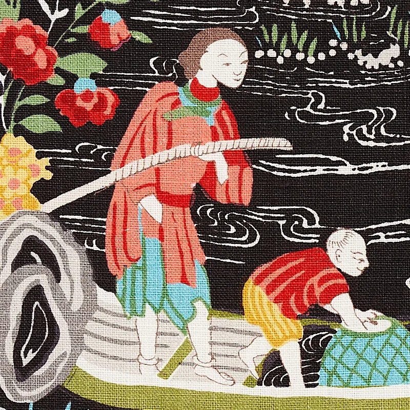 YANGTZE RIVER Fabric – ONYX | Schumacher | Wallpaper Twins YANGTZE RIVER fabric ONYX color by Schumacher