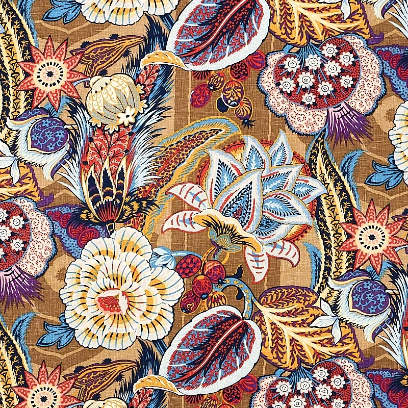 ZANZIBAR LINEN PRINT fabric CERULEAN color by Schumacher