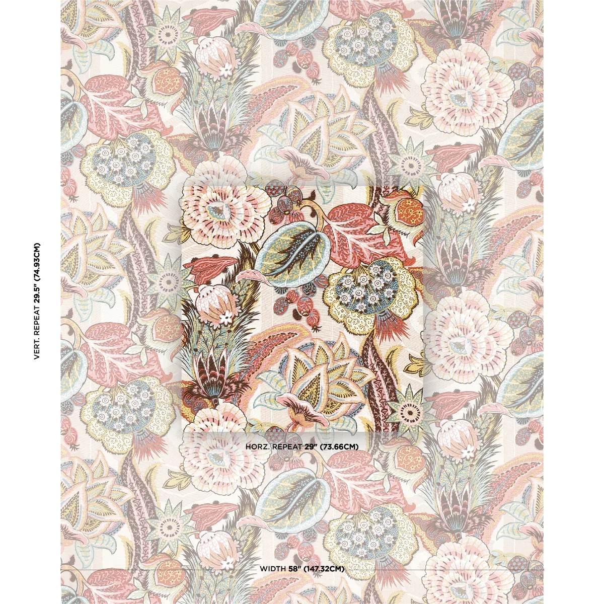 ZANZIBAR LINEN PRINT fabric PINK color by Schumacher