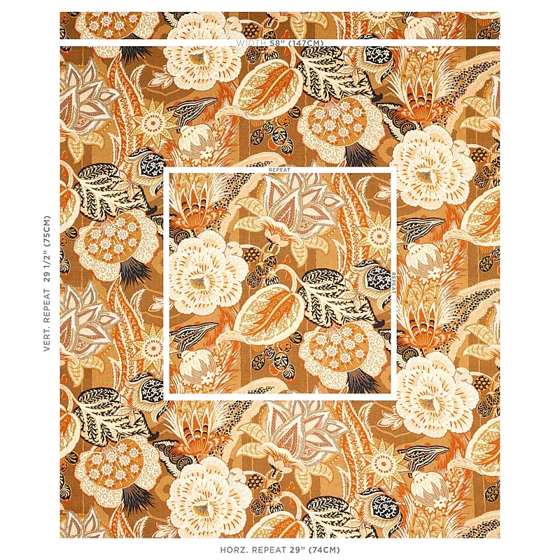 ZANZIBAR LINEN PRINT Fabric – SANDALWOOD | Schumacher | Wall ZANZIBAR LINEN PRINT fabric SANDALWOOD color by Schumacher