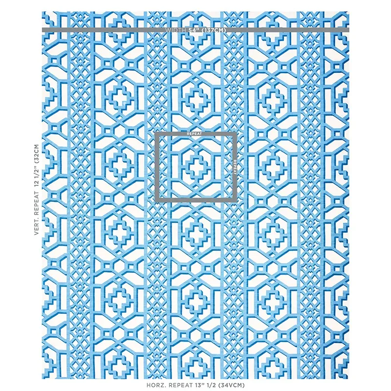 ZANZIBAR TRELLIS Fabric – BLUE | Schumacher | Wallpaper Twin ZANZIBAR TRELLIS fabric BLUE color by Schumacher