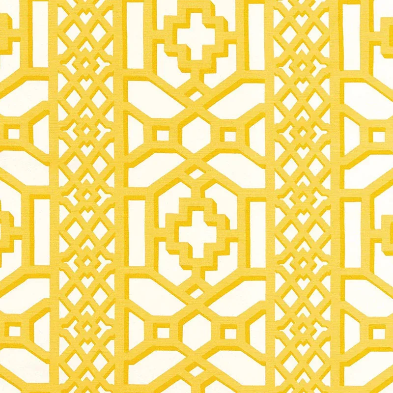 ZANZIBAR TRELLIS CHINTZ fabric CANARY color by Schumacher