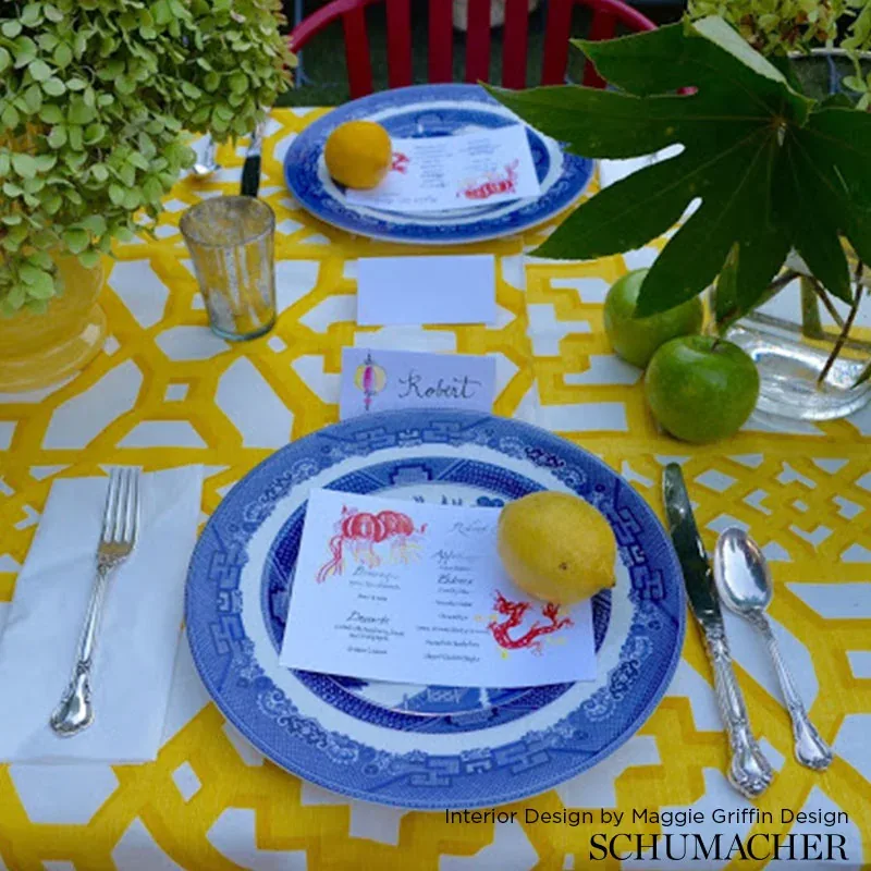 ZANZIBAR TRELLIS CHINTZ fabric LACQUER color by Schumacher