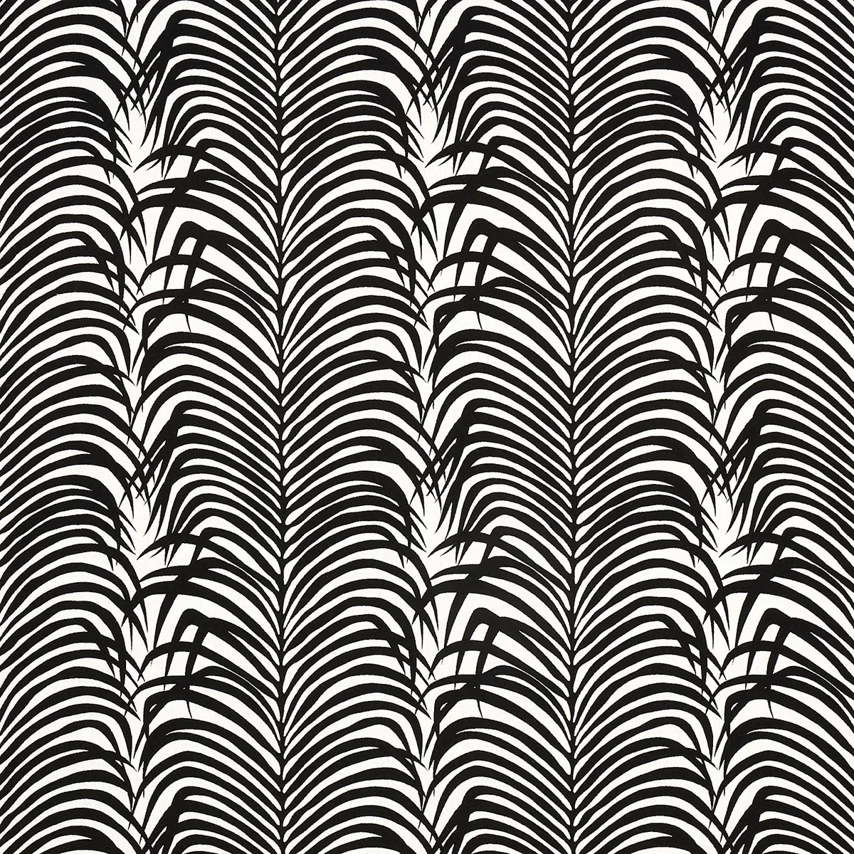 ZEBRA PALM INDOOR/OUTDOOR fabric BLACK color by Schumacher