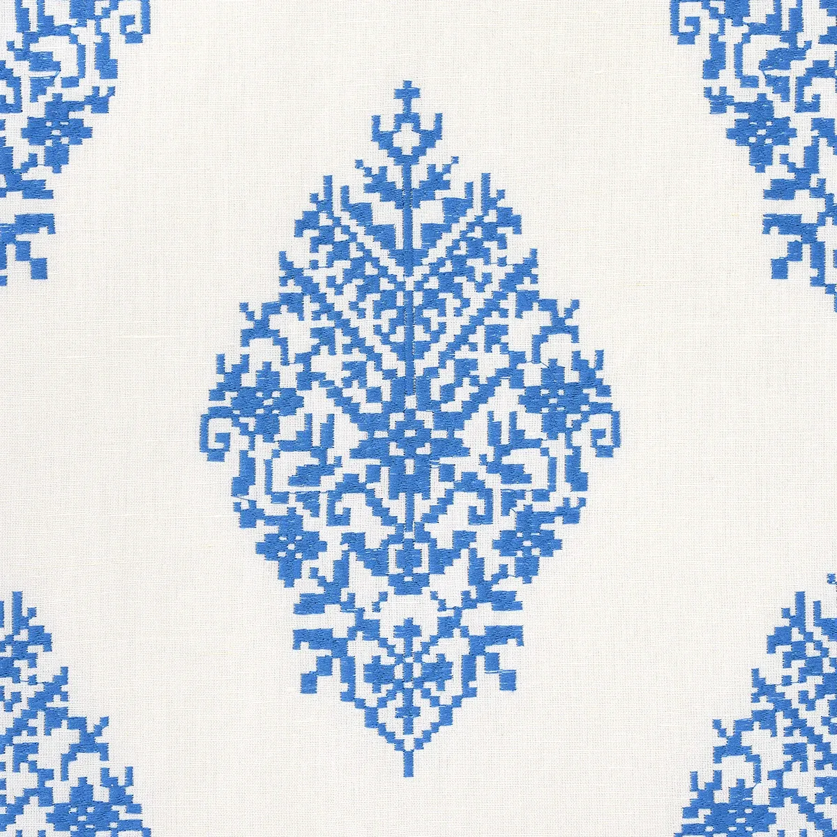 ZINDA EMBROIDERY Fabric – BLUE ON IVORY | Schumacher | Wallp ZINDA EMBROIDERY fabric BLUE ON IVORY color by Schumacher