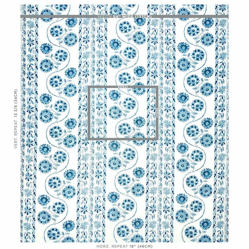 ZINNIA HANDMADE PRINT Fabric – BLUE | Schumacher | Wallpaper ZINNIA HANDMADE PRINT fabric BLUE color by Schumacher
