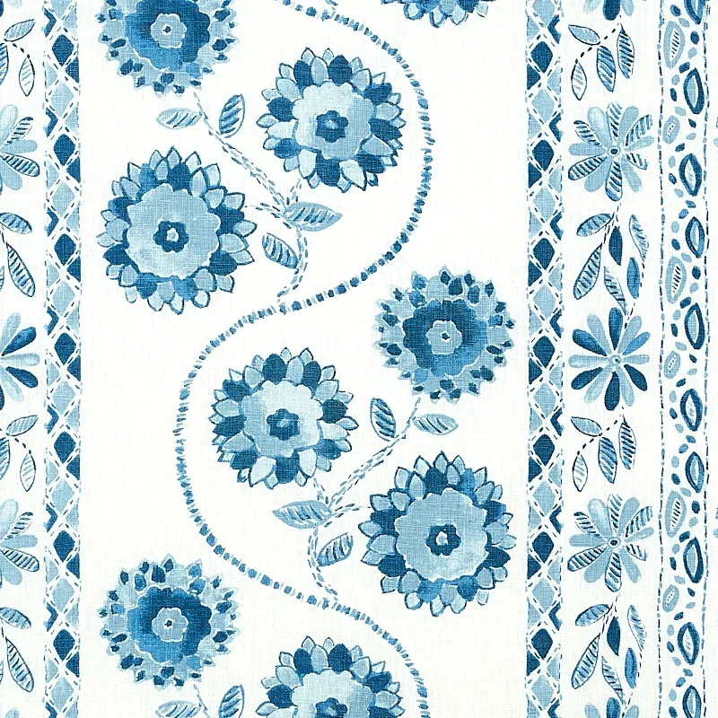 ZINNIA HANDMADE PRINT Fabric – BLUE | Schumacher | Wallpaper ZINNIA HANDMADE PRINT fabric BLUE color by Schumacher